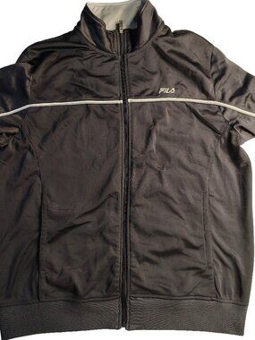Men's Large Dark Gray Oversized Fila Brand Athletic Zip-Up Field Jacket